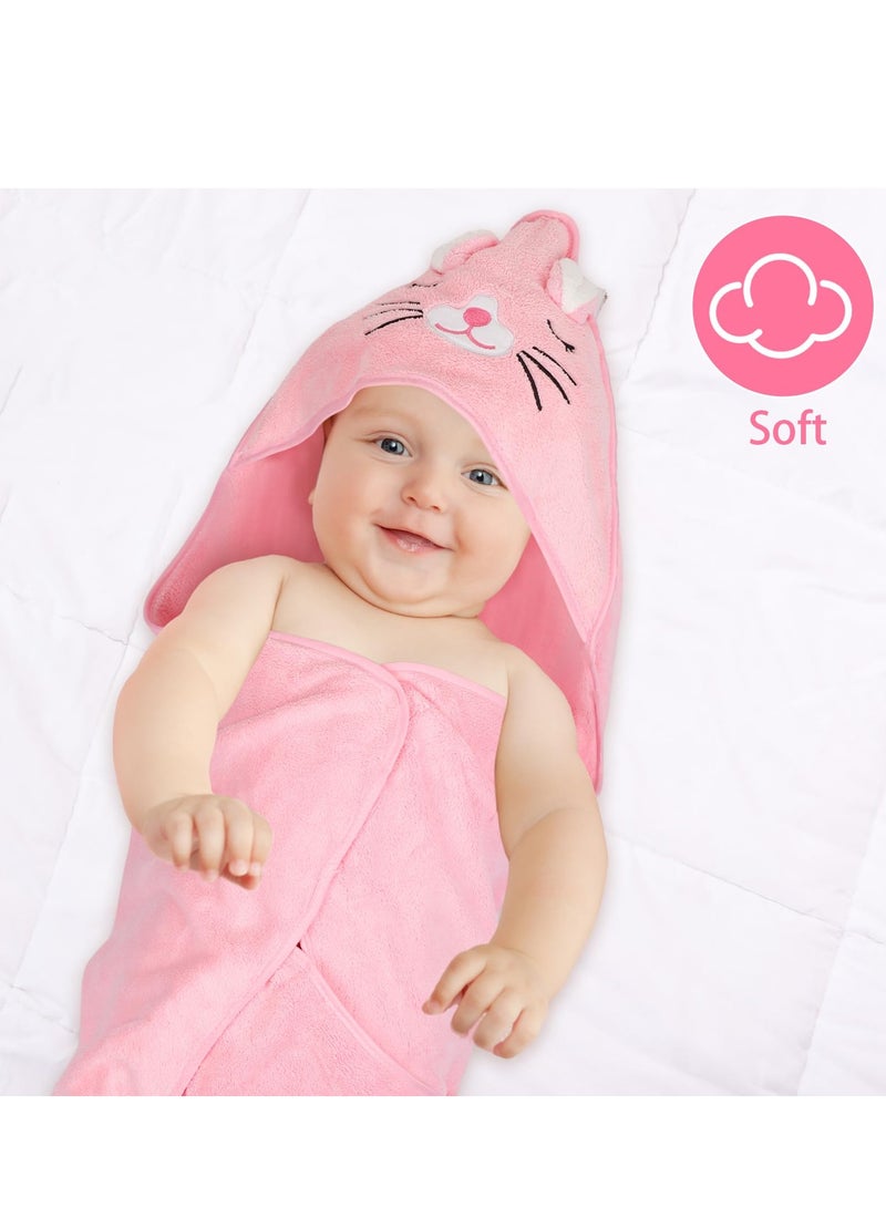 Baby Bath Towel,4 Pcs 31.5 x 31.5 Inch and Baby Washcloths Soft Microfiber Coral Fleece Absorbent Hooded Towel for Newborn Baby Infant Toddler Shower Gift Supplies - Image 3
